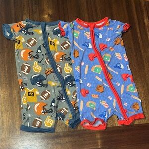 2 Little Sleepies 12-18m Sports-Themed Bodysuits - Blue and Brown